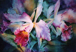 Bly Sally cattalyacouplewc15x22450 Cattalya Couple - watercolor by Sally Bly