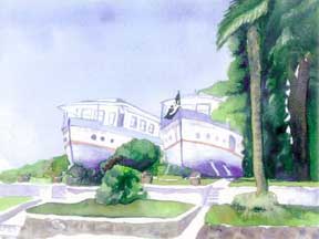 Mille' Watercolor boathouses by Barbara Mille' Watercolor