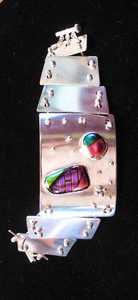 Bobbi Hirschkoff Sterling Silver Bracelet with Fused Glass and Balled Links Bobbi Hirschkoff Sterling Silver Bracelet with Fused Glass and Balled Links